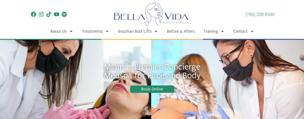 Bella Vida Aesthetics home page.