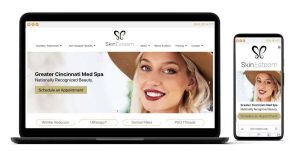 Skin Esteem website shown on desktop laptop computer and mobile phone.